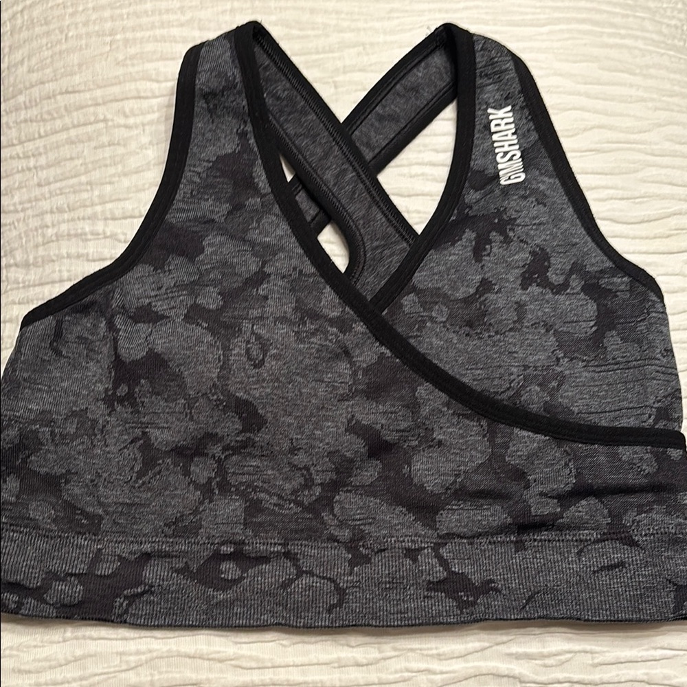 Gymshark Gray and Black Cross-Back Sports Bra